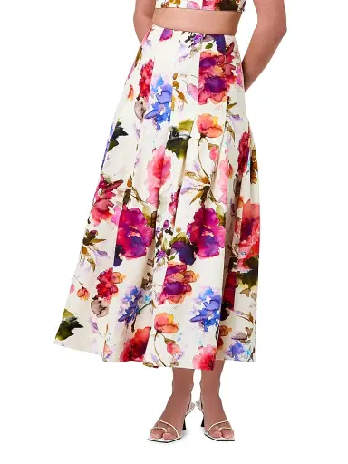 NICHOLAS Women's Jordana Floral Pleated Waist Midi-Skirt - Watercolor Flora | Thumbnail 4 NICHOLAS Women's Jordana Floral Pleated Waist Midi-Skirt - Watercolor Flora | Thumbnail 4