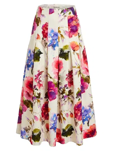 NICHOLAS Women's Jordana Floral Pleated Waist Midi-Skirt - Watercolor Flora | Thumbnail 1 NICHOLAS Women's Jordana Floral Pleated Waist Midi-Skirt - Watercolor Flora | Thumbnail 1