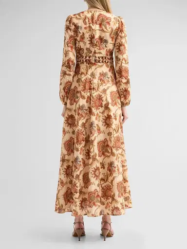 Zimmermann Women's Aster Floral Linen Knot Detail Maxi Dress - Cream Jacobean - Size 8 | Thumbnail 3 Zimmermann Women's Aster Floral Linen Knot Detail Maxi Dress - Cream Jacobean - Size 8 | Thumbnail 3