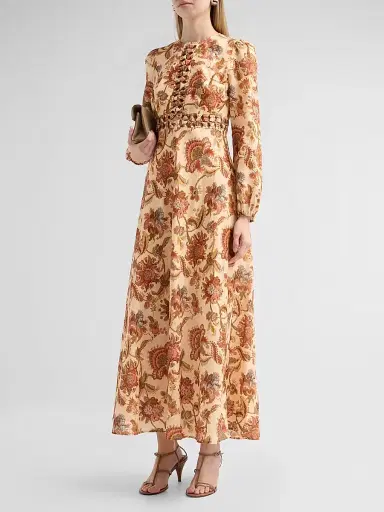 Zimmermann Women's Aster Floral Linen Knot Detail Maxi Dress - Cream Jacobean - Size 8 | Thumbnail 4 Zimmermann Women's Aster Floral Linen Knot Detail Maxi Dress - Cream Jacobean - Size 8 | Thumbnail 4