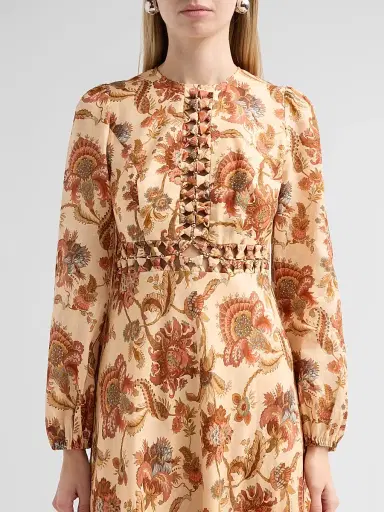 Zimmermann Women's Aster Floral Linen Knot Detail Maxi Dress - Cream Jacobean - Size 8 | Thumbnail 5 Zimmermann Women's Aster Floral Linen Knot Detail Maxi Dress - Cream Jacobean - Size 8 | Thumbnail 5
