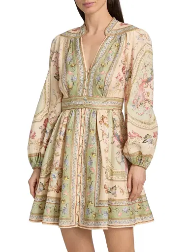 Zimmermann Women's Roselight Plunge Printed Linen Mini Dress | Thumbnail 3 Zimmermann Women's Roselight Plunge Printed Linen Mini Dress | Thumbnail 3