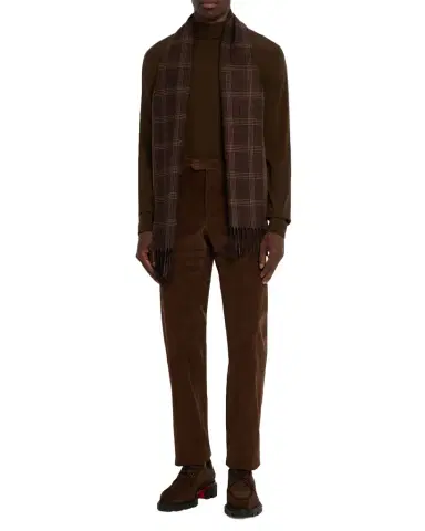 PIACENZA 1733 Men's Baltazar Herringbone to Plaid Silk and Cashmere Scarf | Thumbnail 1 PIACENZA 1733 Men's Baltazar Herringbone to Plaid Silk and Cashmere Scarf | Thumbnail 1