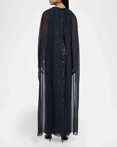 Aidan Mattox Beaded Cape-Sleeve Column Gown | Thumbnail 2 Aidan Mattox Beaded Cape-Sleeve Column Gown | Thumbnail 2
