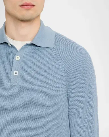 Brunello Cucinelli Men's Cotton English Rib Knit Polo Sweater | Thumbnail 4 Brunello Cucinelli Men's Cotton English Rib Knit Polo Sweater | Thumbnail 4