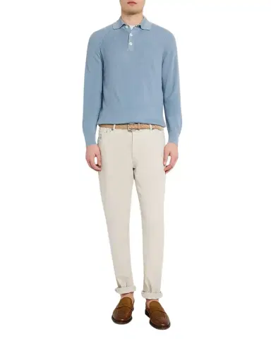 Brunello Cucinelli Men's Cotton English Rib Knit Polo Sweater | Thumbnail 1 Brunello Cucinelli Men's Cotton English Rib Knit Polo Sweater | Thumbnail 1
