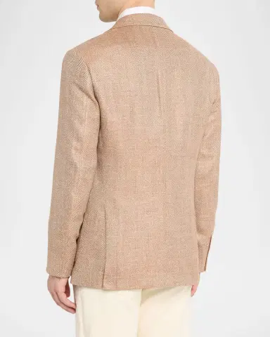 Brunello Cucinelli Men's Wool, Silk and Linen Herringbone Suit Jacket | Thumbnail 2 Brunello Cucinelli Men's Wool, Silk and Linen Herringbone Suit Jacket | Thumbnail 2