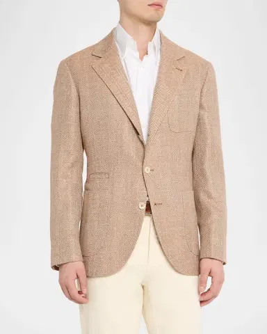 Brunello Cucinelli Men's Wool, Silk and Linen Herringbone Suit Jacket | Thumbnail 3 Brunello Cucinelli Men's Wool, Silk and Linen Herringbone Suit Jacket | Thumbnail 3