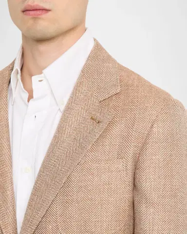 Brunello Cucinelli Men's Wool, Silk and Linen Herringbone Suit Jacket | Thumbnail 4 Brunello Cucinelli Men's Wool, Silk and Linen Herringbone Suit Jacket | Thumbnail 4