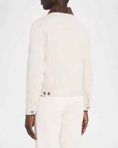 Brunello Cucinelli Men's Garment-Dyed Denim Leather-Collar Shirt Jacket | Thumbnail 2 Brunello Cucinelli Men's Garment-Dyed Denim Leather-Collar Shirt Jacket | Thumbnail 2