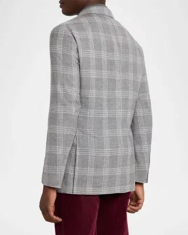 Brunello Cucinelli Men 's Wool, Silk and Linen Plaid Single-Breasted Suit Jacket | Thumbnail 2 Brunello Cucinelli Men 's Wool, Silk and Linen Plaid Single-Breasted Suit Jacket | Thumbnail 2