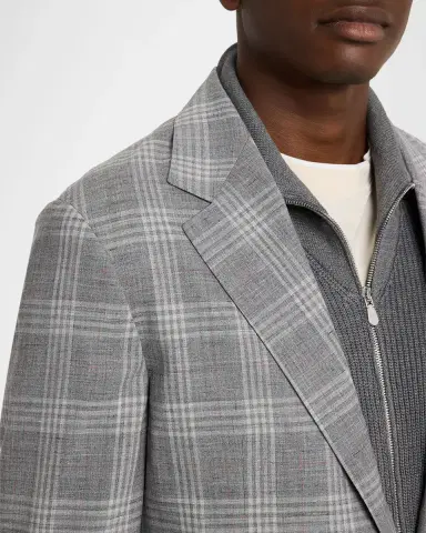 Brunello Cucinelli Men 's Wool, Silk and Linen Plaid Single-Breasted Suit Jacket | Thumbnail 4 Brunello Cucinelli Men 's Wool, Silk and Linen Plaid Single-Breasted Suit Jacket | Thumbnail 4