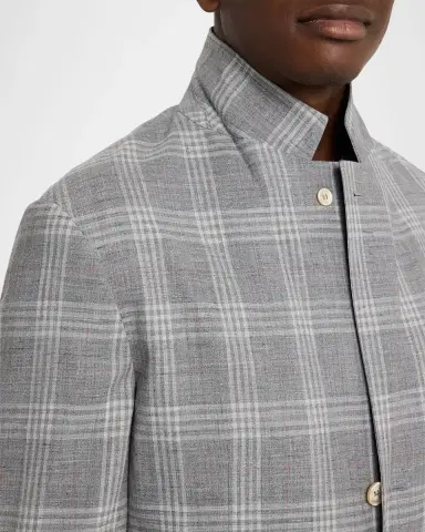 Brunello Cucinelli Men 's Wool, Silk and Linen Plaid Single-Breasted Suit Jacket | Thumbnail 6 Brunello Cucinelli Men 's Wool, Silk and Linen Plaid Single-Breasted Suit Jacket | Thumbnail 6
