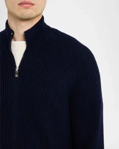 Brunello Cucinelli Men's Cotton Rib Full-Zip Cardigan | Thumbnail 4 Brunello Cucinelli Men's Cotton Rib Full-Zip Cardigan | Thumbnail 4