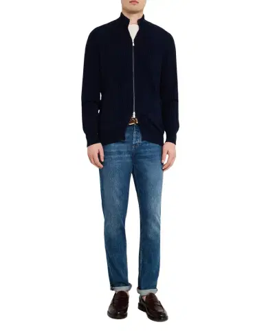 Brunello Cucinelli Men's Cotton Rib Full-Zip Cardigan | Thumbnail 1 Brunello Cucinelli Men's Cotton Rib Full-Zip Cardigan | Thumbnail 1