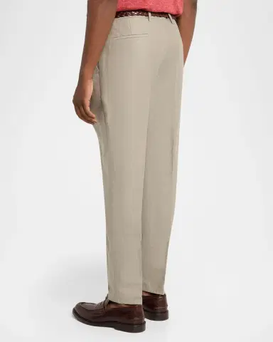 Brunello Cucinelli Men's Cotton and Linen Leisure-Fit Pleated Trousers | Thumbnail 2 Brunello Cucinelli Men's Cotton and Linen Leisure-Fit Pleated Trousers | Thumbnail 2