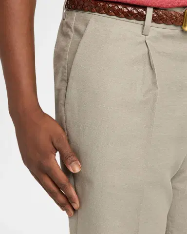 Brunello Cucinelli Men's Cotton and Linen Leisure-Fit Pleated Trousers | Thumbnail 4 Brunello Cucinelli Men's Cotton and Linen Leisure-Fit Pleated Trousers | Thumbnail 4