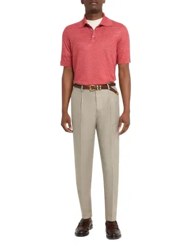 Brunello Cucinelli Men's Cotton and Linen Leisure-Fit Pleated Trousers | Thumbnail 1 Brunello Cucinelli Men's Cotton and Linen Leisure-Fit Pleated Trousers | Thumbnail 1