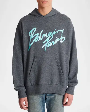 Balmain Men 's Paris Cotton Jersey Hoodie | Thumbnail 3 Balmain Men 's Paris Cotton Jersey Hoodie | Thumbnail 3
