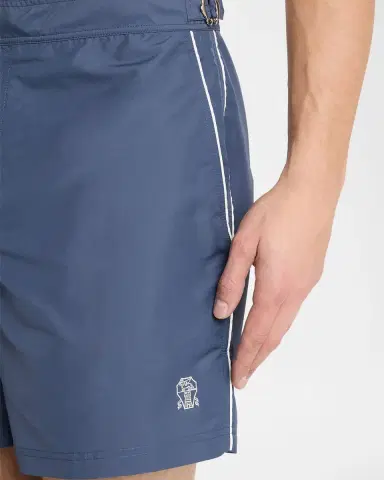 Brunello Cucinelli Men's Tabbed-Waistband Nylon Swim Shorts with Piping | Thumbnail 3 Brunello Cucinelli Men's Tabbed-Waistband Nylon Swim Shorts with Piping | Thumbnail 3