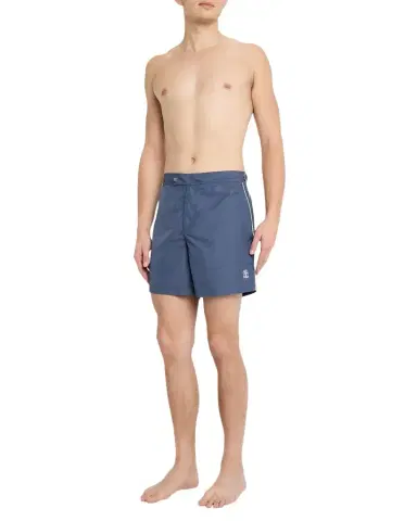 Brunello Cucinelli Men's Tabbed-Waistband Nylon Swim Shorts with Piping | Thumbnail 1 Brunello Cucinelli Men's Tabbed-Waistband Nylon Swim Shorts with Piping | Thumbnail 1