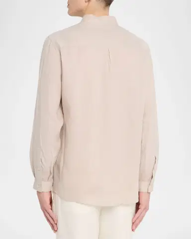 Brunello Cucinelli Men's Linen and Cotton Band Collar Button-Down Shirt | Thumbnail 2 Brunello Cucinelli Men's Linen and Cotton Band Collar Button-Down Shirt | Thumbnail 2