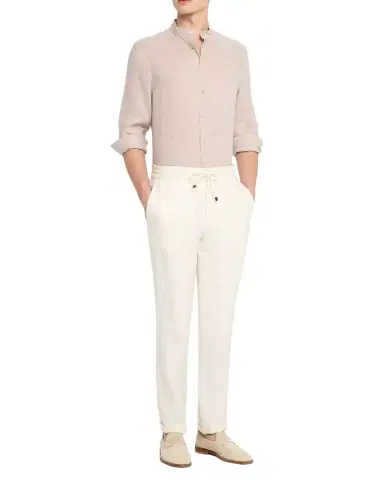 Brunello Cucinelli Men's Linen and Cotton Band Collar Button-Down Shirt | Thumbnail 1 Brunello Cucinelli Men's Linen and Cotton Band Collar Button-Down Shirt | Thumbnail 1