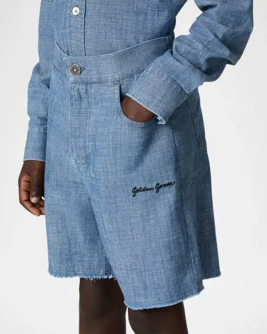 Golden Goose Kid's Journey Embroidered Chambray Shorts, Size 6-12 | Thumbnail 2 Golden Goose Kid's Journey Embroidered Chambray Shorts, Size 6-12 | Thumbnail 2