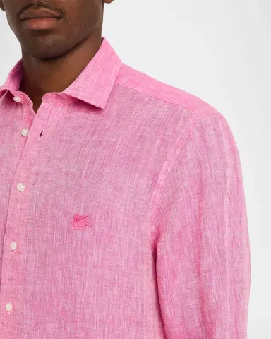 Etro Men's Pegaso Linen Roma-Fit Shirt | Thumbnail 4 Etro Men's Pegaso Linen Roma-Fit Shirt | Thumbnail 4