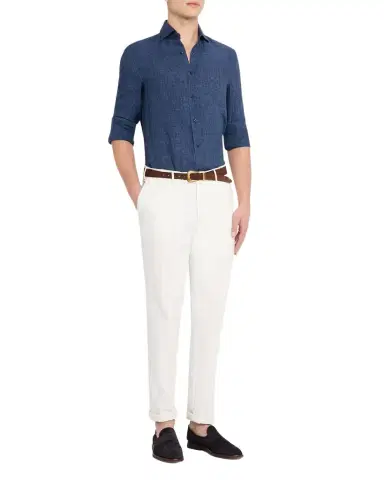 Brunello Cucinelli Men's Linen Spread Collar Button-Down Shirt | Thumbnail 1 Brunello Cucinelli Men's Linen Spread Collar Button-Down Shirt | Thumbnail 1