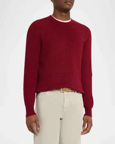 Brunello Cucinelli Men's Cotton Rib Crewneck Sweater | Thumbnail 3 Brunello Cucinelli Men's Cotton Rib Crewneck Sweater | Thumbnail 3