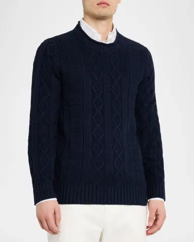 Brunello Cucinelli Men's Cotton Cable Knit Crewneck Sweater | Thumbnail 3 Brunello Cucinelli Men's Cotton Cable Knit Crewneck Sweater | Thumbnail 3