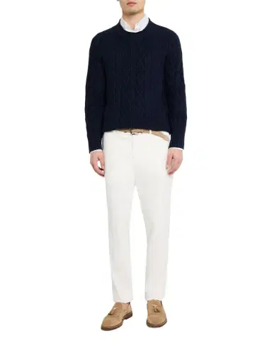 Brunello Cucinelli Men's Cotton Cable Knit Crewneck Sweater | Thumbnail 1 Brunello Cucinelli Men's Cotton Cable Knit Crewneck Sweater | Thumbnail 1