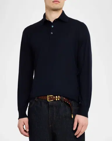 Brunello Cucinelli Men's Cashmere Knit Polo Sweater | Thumbnail 3 Brunello Cucinelli Men's Cashmere Knit Polo Sweater | Thumbnail 3
