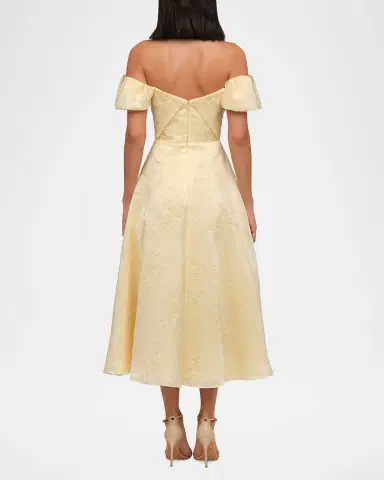 THEIA Mel Off-Shoulder Jacquard Midi Dress | Thumbnail 2 THEIA Mel Off-Shoulder Jacquard Midi Dress | Thumbnail 2