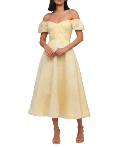 THEIA Mel Off-Shoulder Jacquard Midi Dress | Thumbnail 1 THEIA Mel Off-Shoulder Jacquard Midi Dress | Thumbnail 1