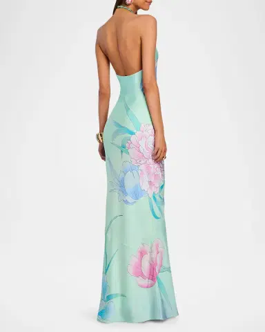 Retrofete Anat Floral Satin Halter Dress | Thumbnail 2 Retrofete Anat Floral Satin Halter Dress | Thumbnail 2