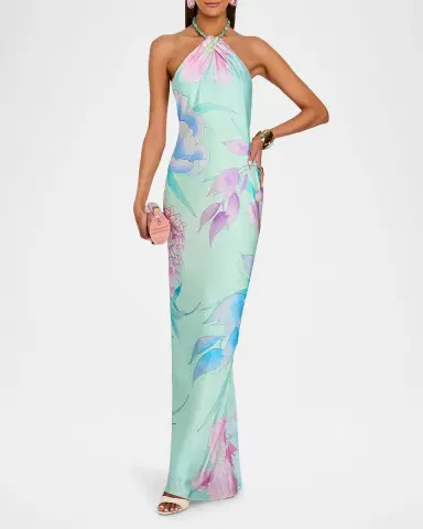 Retrofete Anat Floral Satin Halter Dress | Thumbnail 3 Retrofete Anat Floral Satin Halter Dress | Thumbnail 3