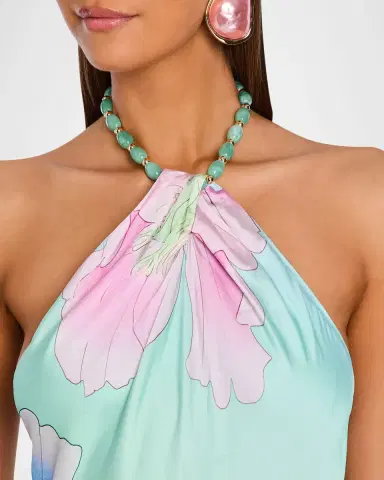 Retrofete Anat Floral Satin Halter Dress | Thumbnail 4 Retrofete Anat Floral Satin Halter Dress | Thumbnail 4
