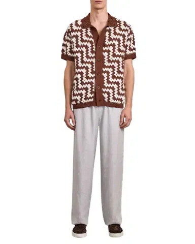 Frescobol Carioca Men's Pinto Cotton Crochet Short-Sleeve Shirt | Thumbnail 1 Frescobol Carioca Men's Pinto Cotton Crochet Short-Sleeve Shirt | Thumbnail 1