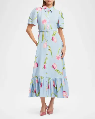 LEO LIN Becca Belted Floral Short-Sleeve Midi Dress | Thumbnail 3 LEO LIN Becca Belted Floral Short-Sleeve Midi Dress | Thumbnail 3
