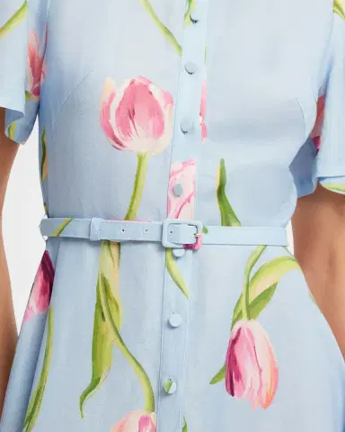 LEO LIN Becca Belted Floral Short-Sleeve Midi Dress | Thumbnail 4 LEO LIN Becca Belted Floral Short-Sleeve Midi Dress | Thumbnail 4