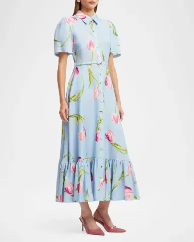 LEO LIN Becca Belted Floral Short-Sleeve Midi Dress | Thumbnail 5 LEO LIN Becca Belted Floral Short-Sleeve Midi Dress | Thumbnail 5