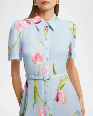 LEO LIN Becca Belted Floral Short-Sleeve Midi Dress | Thumbnail 6 LEO LIN Becca Belted Floral Short-Sleeve Midi Dress | Thumbnail 6