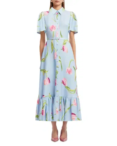 LEO LIN Becca Belted Floral Short-Sleeve Midi Dress | Thumbnail 1 LEO LIN Becca Belted Floral Short-Sleeve Midi Dress | Thumbnail 1
