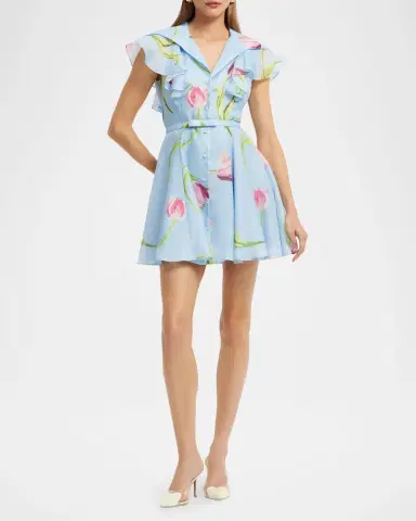 LEO LIN Isla Belted Lapel-Collar Floral Mini Dress | Thumbnail 3 LEO LIN Isla Belted Lapel-Collar Floral Mini Dress | Thumbnail 3