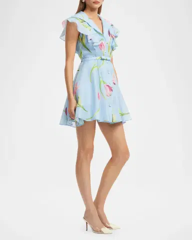 LEO LIN Isla Belted Lapel-Collar Floral Mini Dress | Thumbnail 5 LEO LIN Isla Belted Lapel-Collar Floral Mini Dress | Thumbnail 5