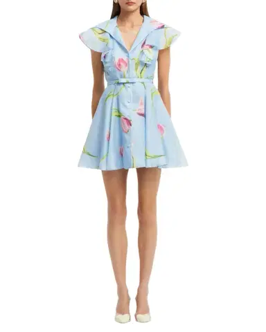 LEO LIN Isla Belted Lapel-Collar Floral Mini Dress | Thumbnail 1 LEO LIN Isla Belted Lapel-Collar Floral Mini Dress | Thumbnail 1