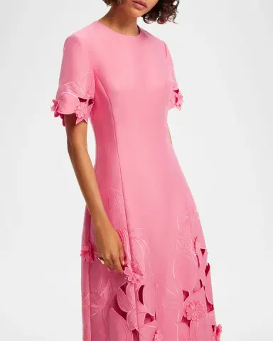 LEO LIN Caroline Floral Embroidered Short-Sleeve Midi Dress | Thumbnail 6 LEO LIN Caroline Floral Embroidered Short-Sleeve Midi Dress | Thumbnail 6