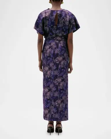 Amsale Ruched Short-Sleeve Column Dress | Thumbnail 2 Amsale Ruched Short-Sleeve Column Dress | Thumbnail 2